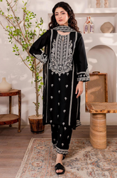 BATIK - 3PC  DHANAK EMBROIDERED SHIRT WITH EMBROIDERED ORGANZA DUPATTA AND TROUSER - HZG1340